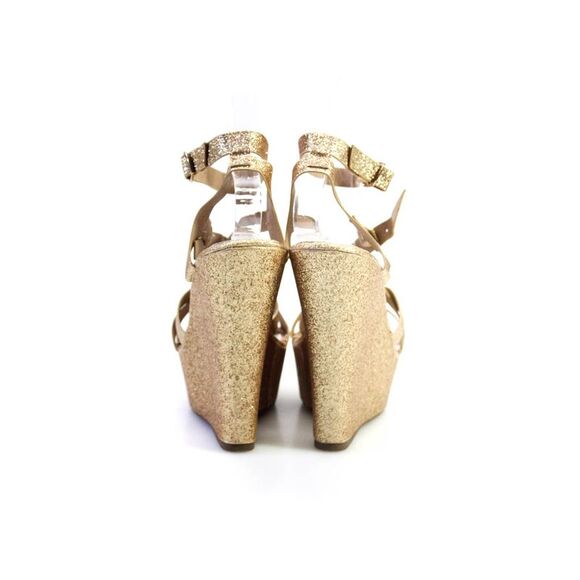 Kayleen Los Angeles Womens Strappy Glitter Wedge Sandals Gold Size 6 - Picture 3 of 5